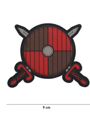 Patch 3D PVC Viking shield + 2 swords red/brown #17045