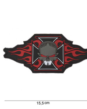 Patch 3D PVC maltezer cross + skull/flames #12011