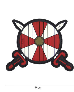 Patch 3D PVC Viking shield + 2 swords red/white #17048